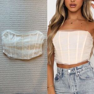 White Fox Boutique Sheer Strapless Corset Crop Top in Ivory White